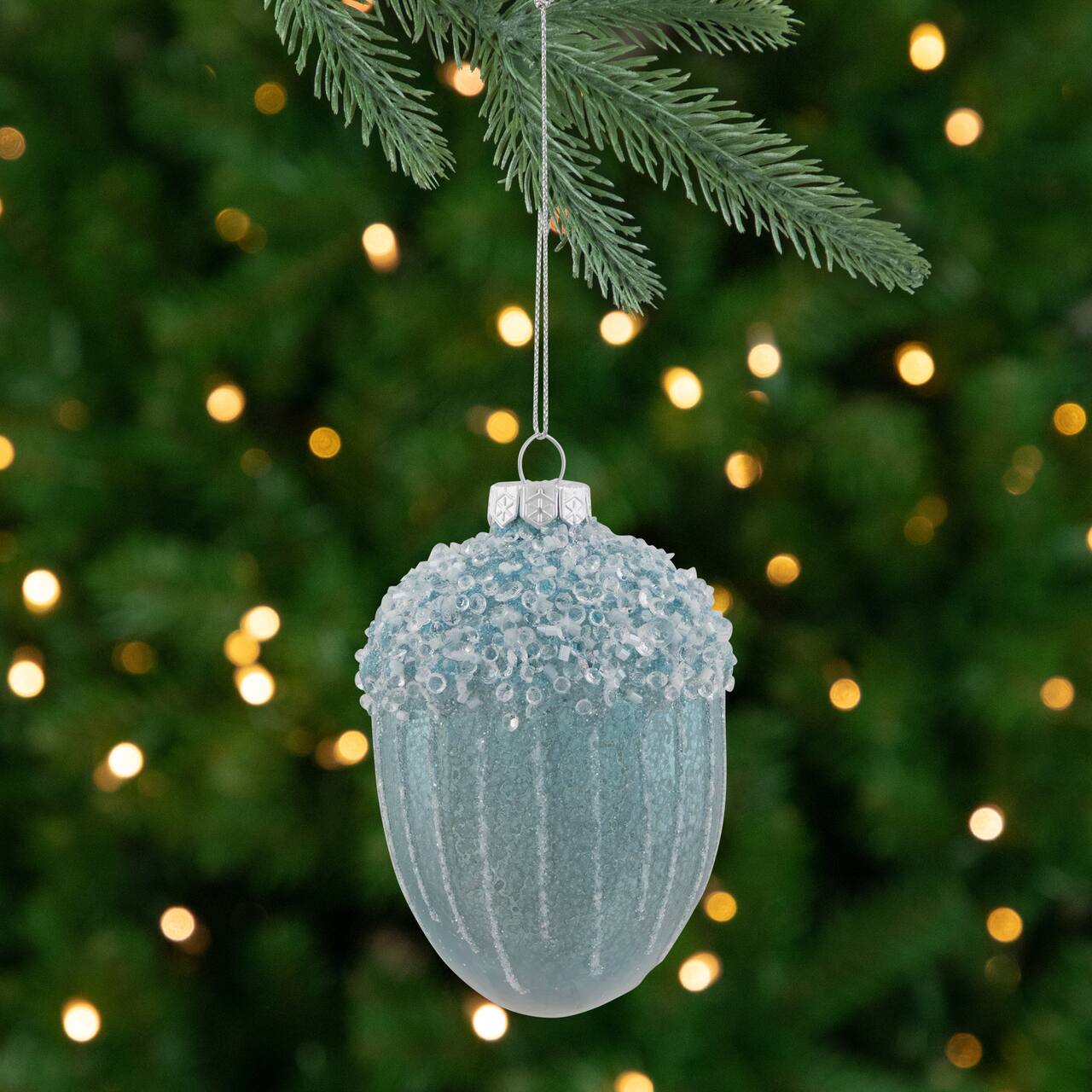 Glittered Mercury Glass Acorn Christmas Ornament - 4.5" - Blue